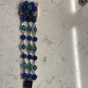 Vintage peacock blue and teal cracked bubble bracelet 6.75”